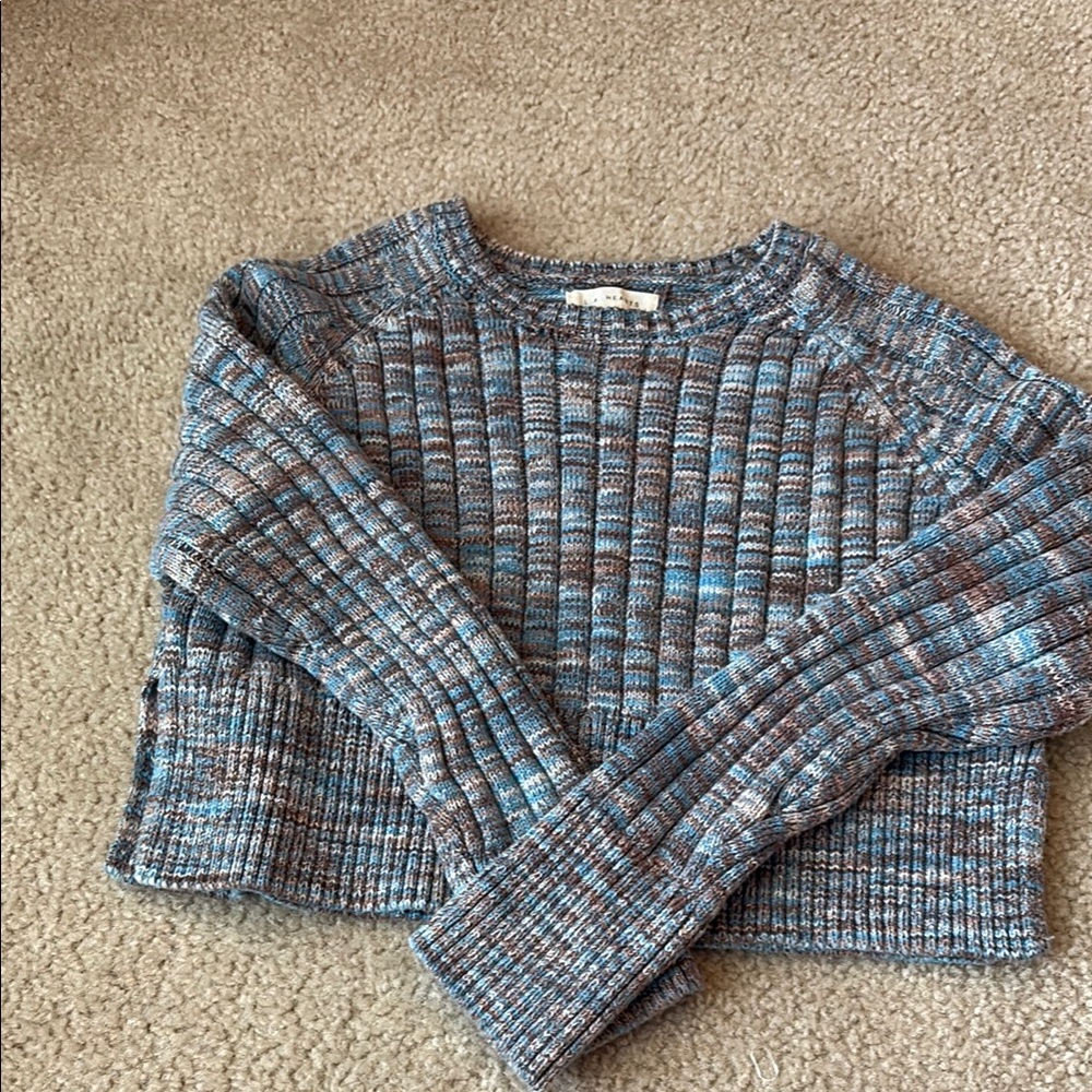 PacSun Blue and Brown Crew Neck Sweater with Ribbed Knit Design